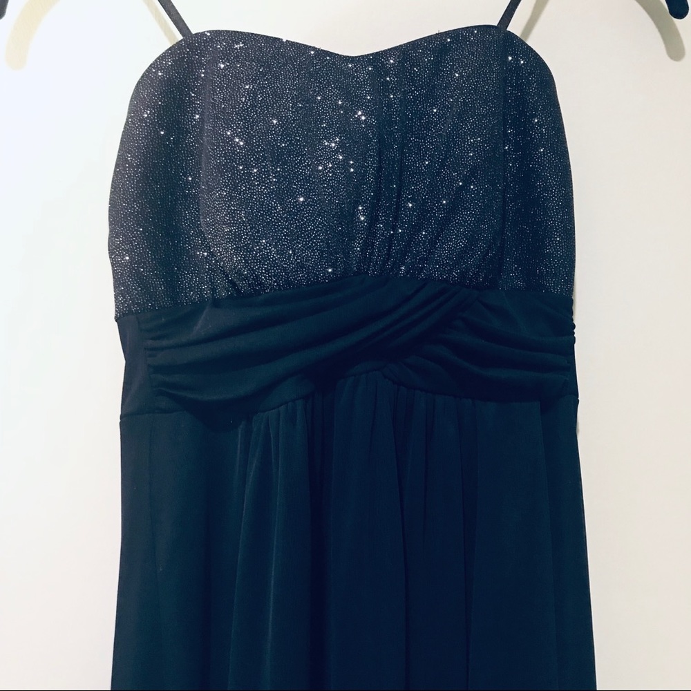 Navy and silver long maxi strapless dress, small